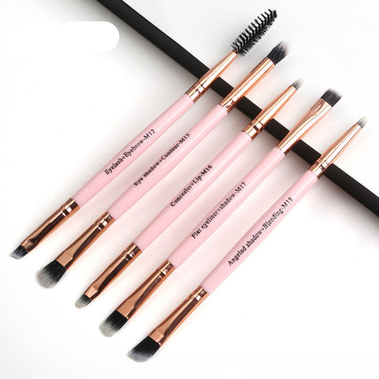 JMT-600394 Double-Headed Eye Makeup Brush Set - 5 Portable Brushes with Nylon Wool Bristles
