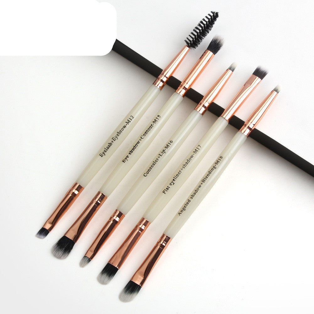 JMT-600394 Double-Headed Eye Makeup Brush Set - 5 Portable Brushes with Nylon Wool Bristles