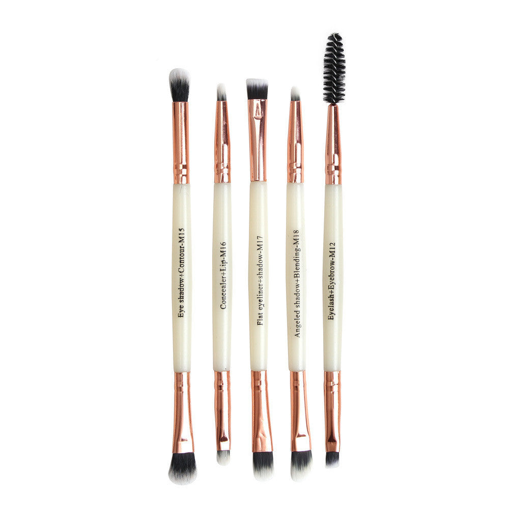 JMT-600394 Double-Headed Eye Makeup Brush Set - 5 Portable Brushes with Nylon Wool Bristles