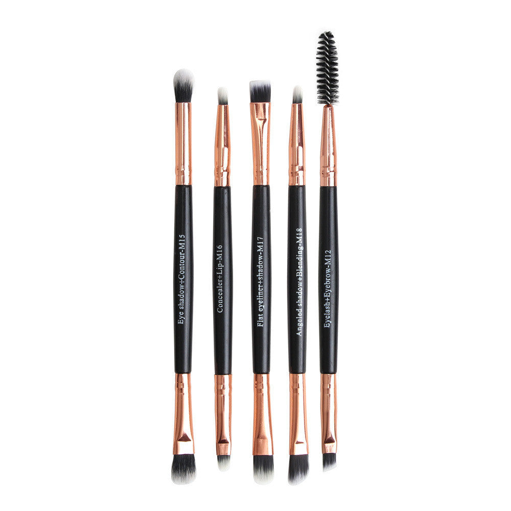 JMT-600394 Double-Headed Eye Makeup Brush Set - 5 Portable Brushes with Nylon Wool Bristles