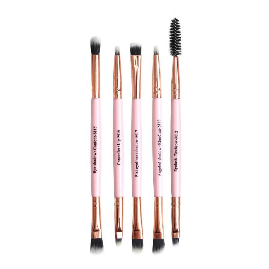 JMT-600394 Double-Headed Eye Makeup Brush Set - 5 Portable Brushes with Nylon Wool Bristles