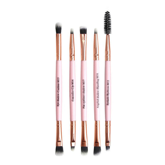 JMT-600394 Double-Headed Eye Makeup Brush Set - 5 Portable Brushes with Nylon Wool Bristles