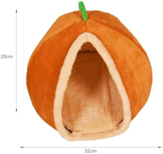 JMT-601098 Cozy Pumpkin-Shaped Semi-Enclosed Cat and Dog Bed, Plush Pet Nest for Small Pets