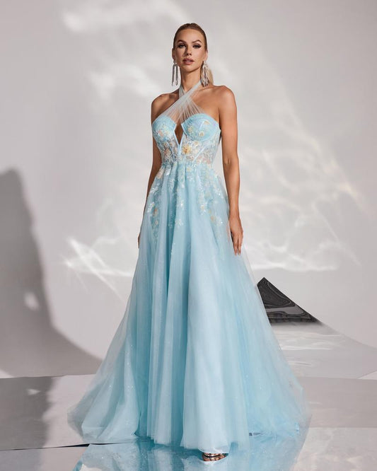 JMT-601354 Elegant Blue Evening Dress for Ladies - Model SH0168
