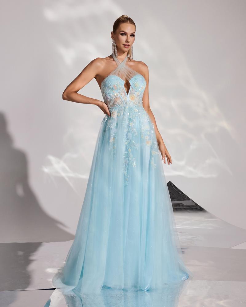 JMT-601354 Elegant Blue Evening Dress for Ladies - Model SH0168