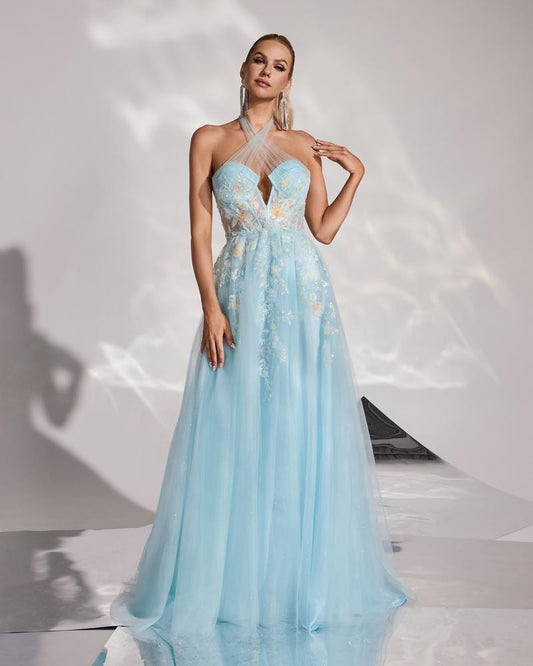 JMT-601354 Elegant Blue Evening Dress for Ladies - Model SH0168