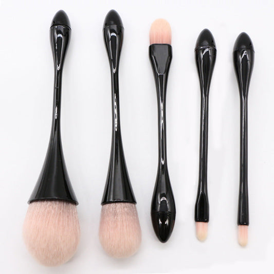 JMT-601546 Portable 5-Piece Makeup Brush Set with Rayon Bristles and PVC Bag - Ideal for Loose Powder Applications