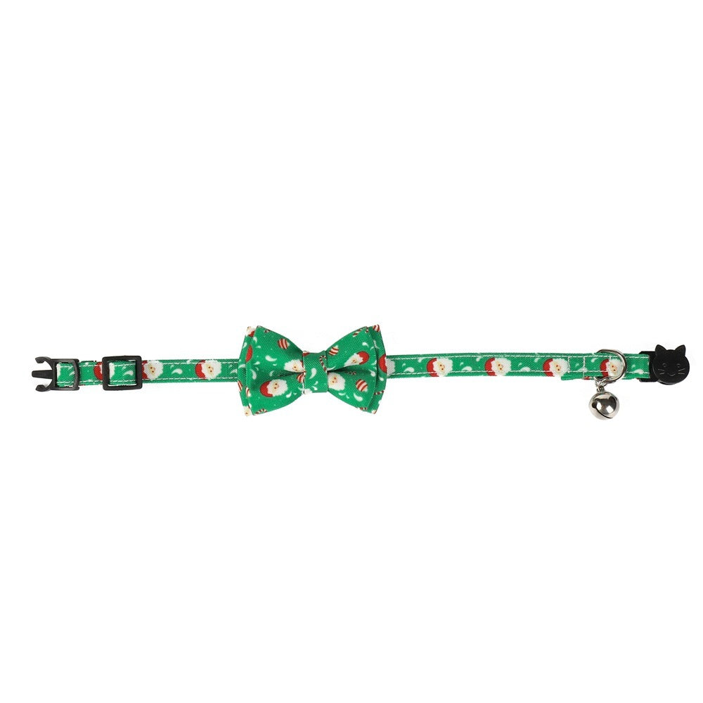 JMT-601930 Christmas-Themed Bow Tie Dog Collar for Cats - Festive Fabric Design