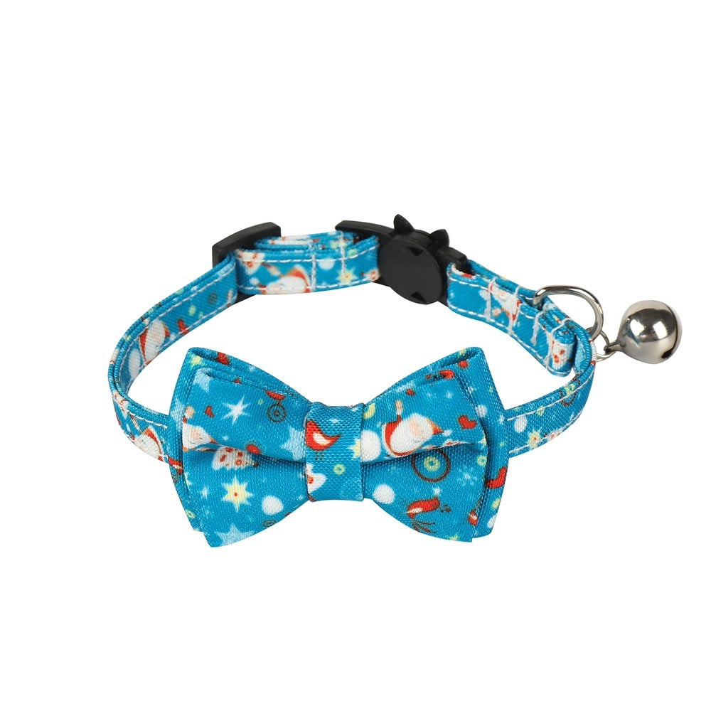 JMT-601930 Christmas-Themed Bow Tie Dog Collar for Cats - Festive Fabric Design