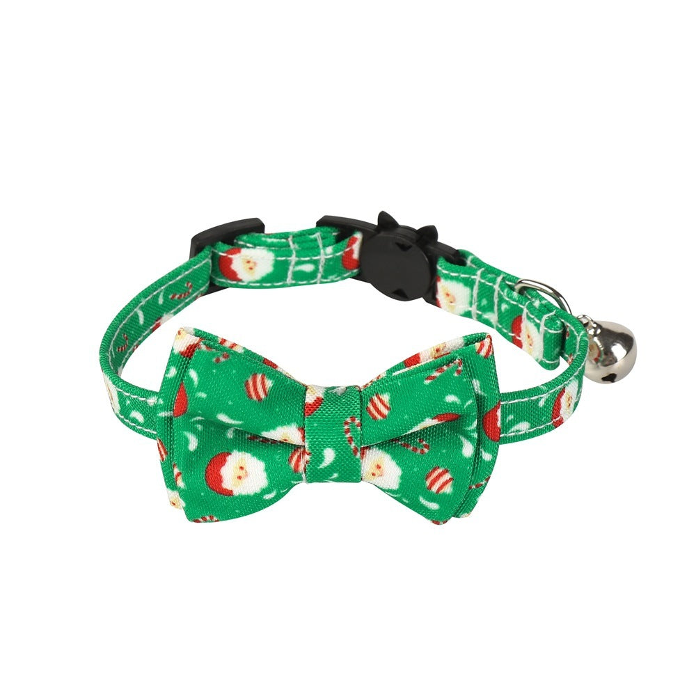 JMT-601930 Christmas-Themed Bow Tie Dog Collar for Cats - Festive Fabric Design