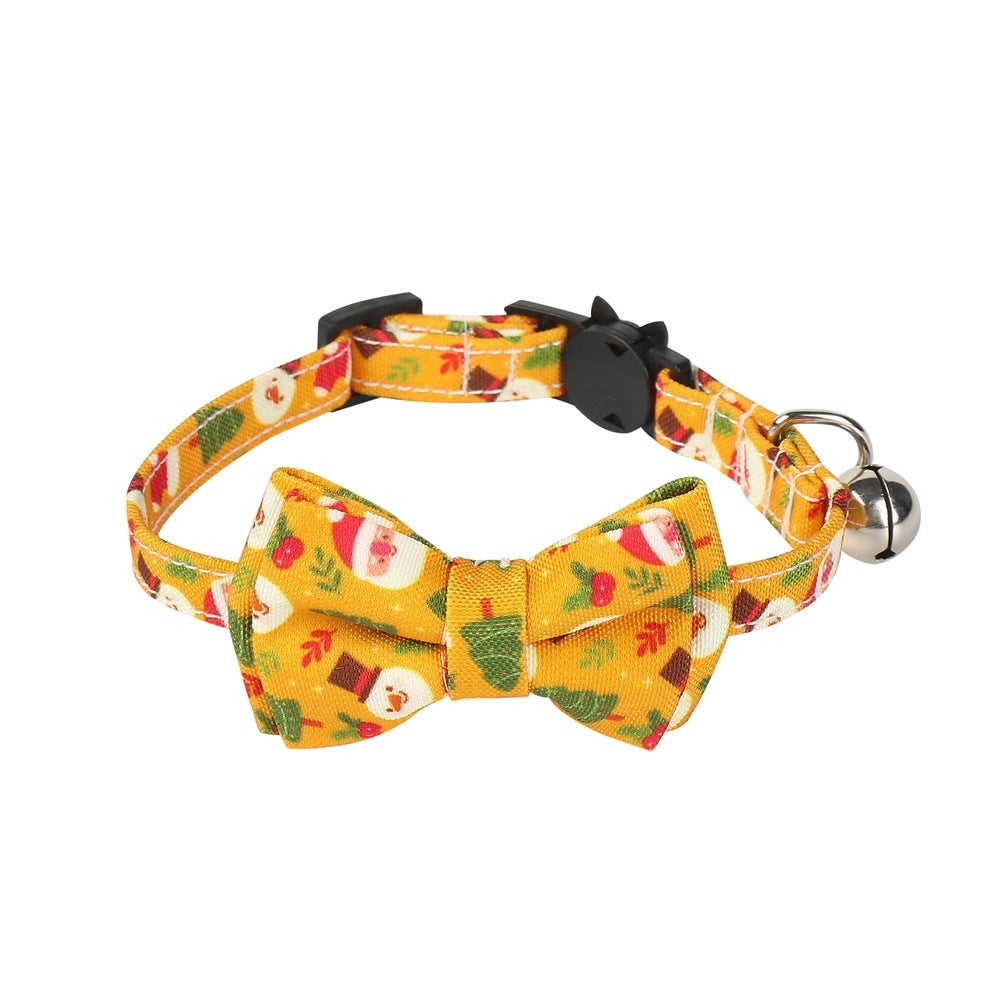 JMT-601930 Christmas-Themed Bow Tie Dog Collar for Cats - Festive Fabric Design