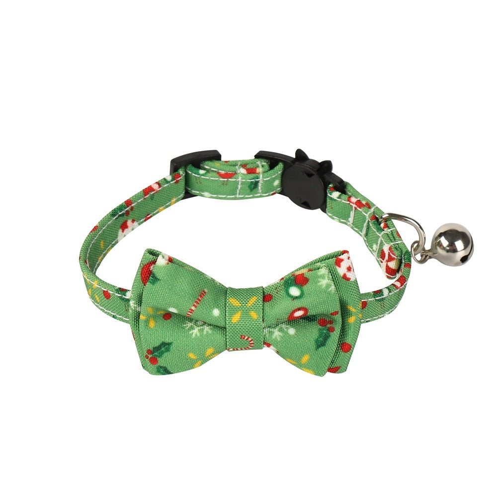 JMT-601930 Christmas-Themed Bow Tie Dog Collar for Cats - Festive Fabric Design