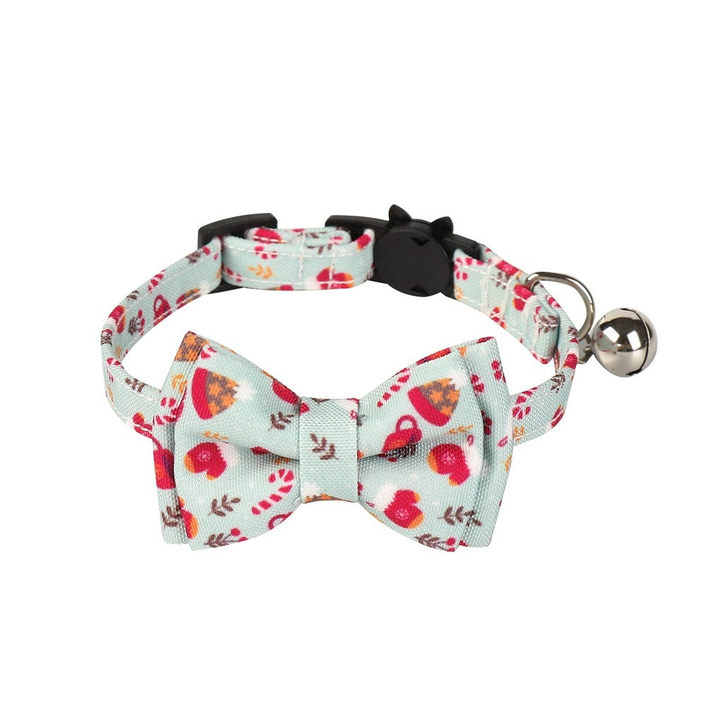 JMT-601930 Christmas-Themed Bow Tie Dog Collar for Cats - Festive Fabric Design