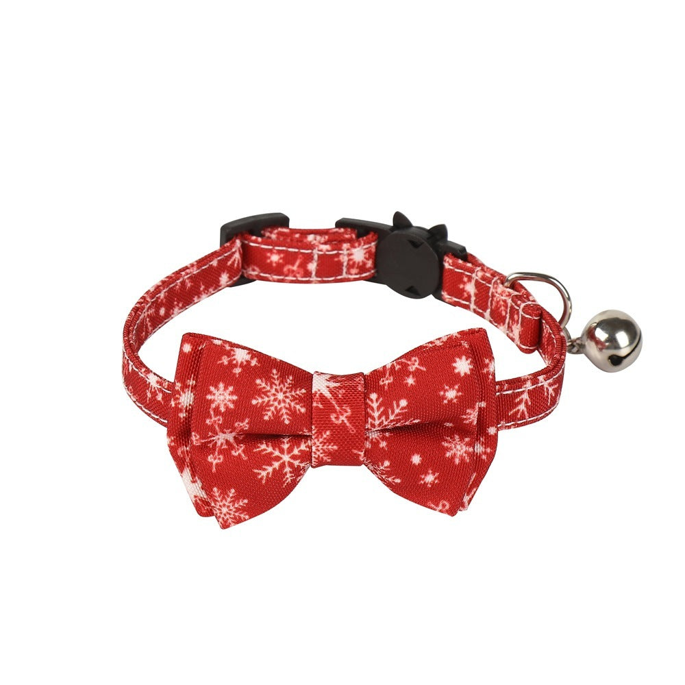 JMT-601930 Christmas-Themed Bow Tie Dog Collar for Cats - Festive Fabric Design