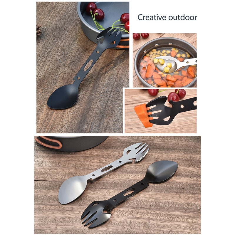 JMT-602122 Multifunctional Stainless Steel Fork Spoon Combination with Bottle Opener for Outdoor Use