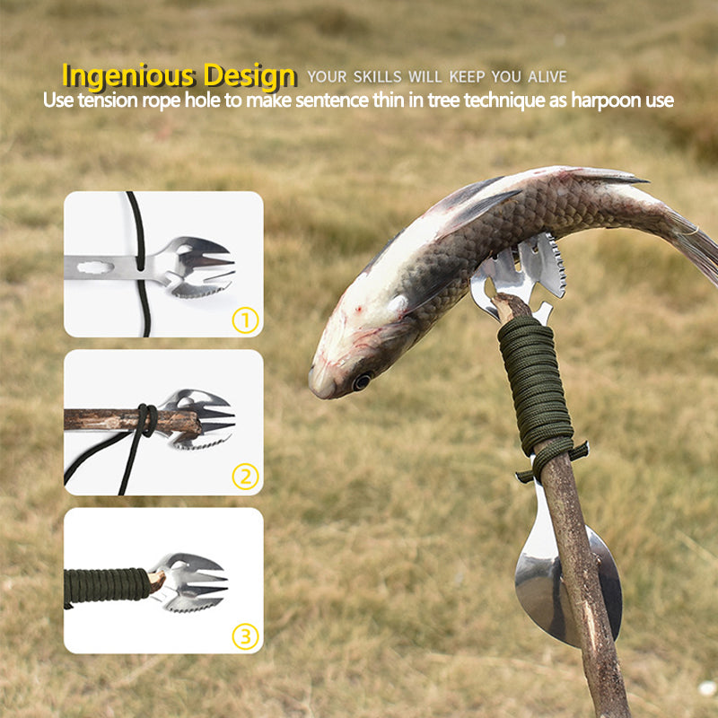 JMT-602122 Multifunctional Stainless Steel Fork Spoon Combination with Bottle Opener for Outdoor Use