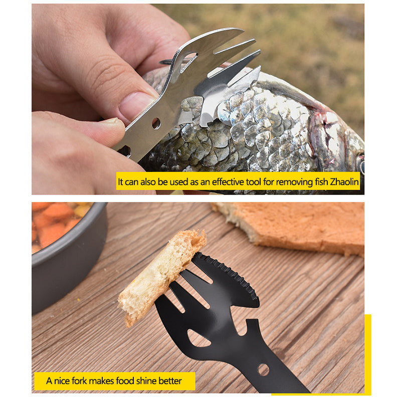 JMT-602122 Multifunctional Stainless Steel Fork Spoon Combination with Bottle Opener for Outdoor Use