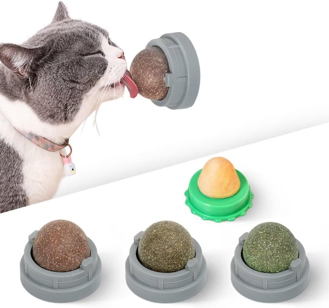 JMT-602250 Natural Catnip Balls for Teeth Cleaning and Dental Care - 4 Pack of Edible Silvervine Chew Toys for Cats