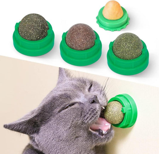 JMT-602250 Natural Catnip Balls for Teeth Cleaning and Dental Care - 4 Pack of Edible Silvervine Chew Toys for Cats