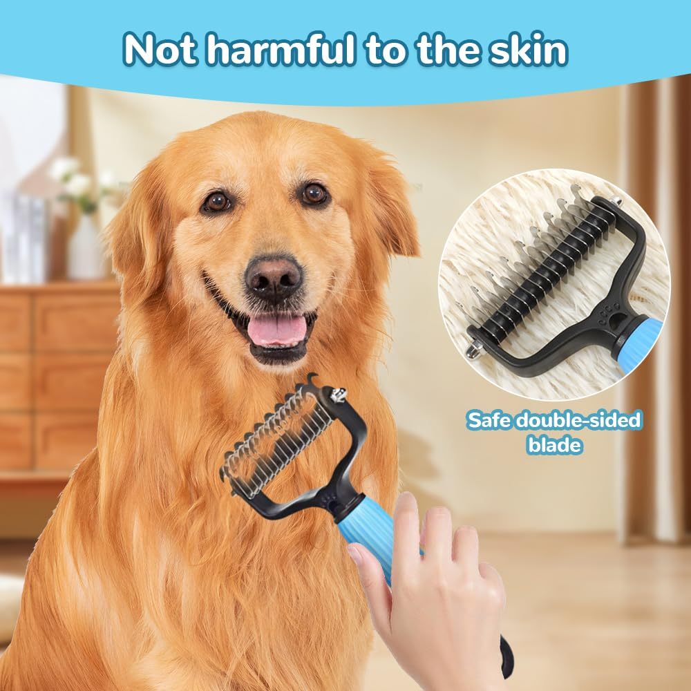 JMT-602506 Upgraded Dematting Comb for Dogs and Cats – Double-Sided Stainless Steel Grooming Brush for Detangling and Shedding