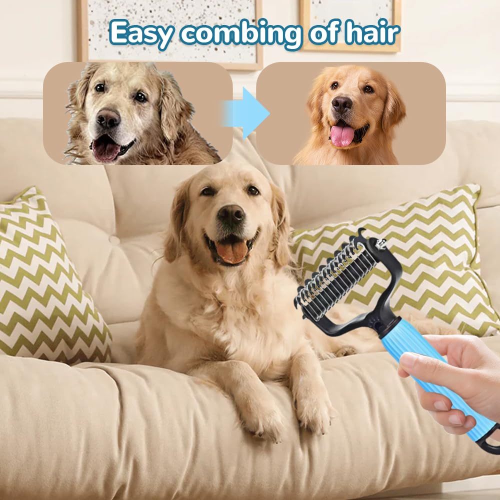 JMT-602506 Upgraded Dematting Comb for Dogs and Cats – Double-Sided Stainless Steel Grooming Brush for Detangling and Shedding