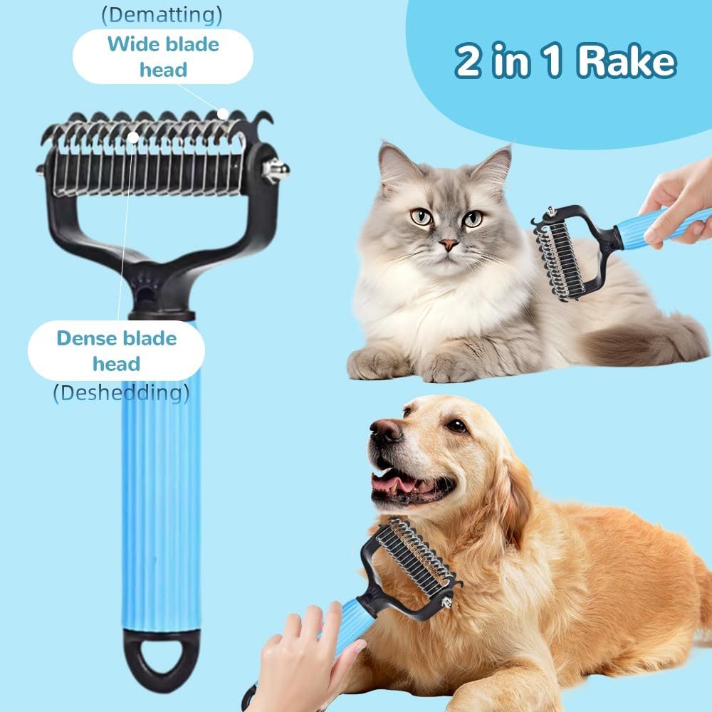 JMT-602506 Upgraded Dematting Comb for Dogs and Cats – Double-Sided Stainless Steel Grooming Brush for Detangling and Shedding