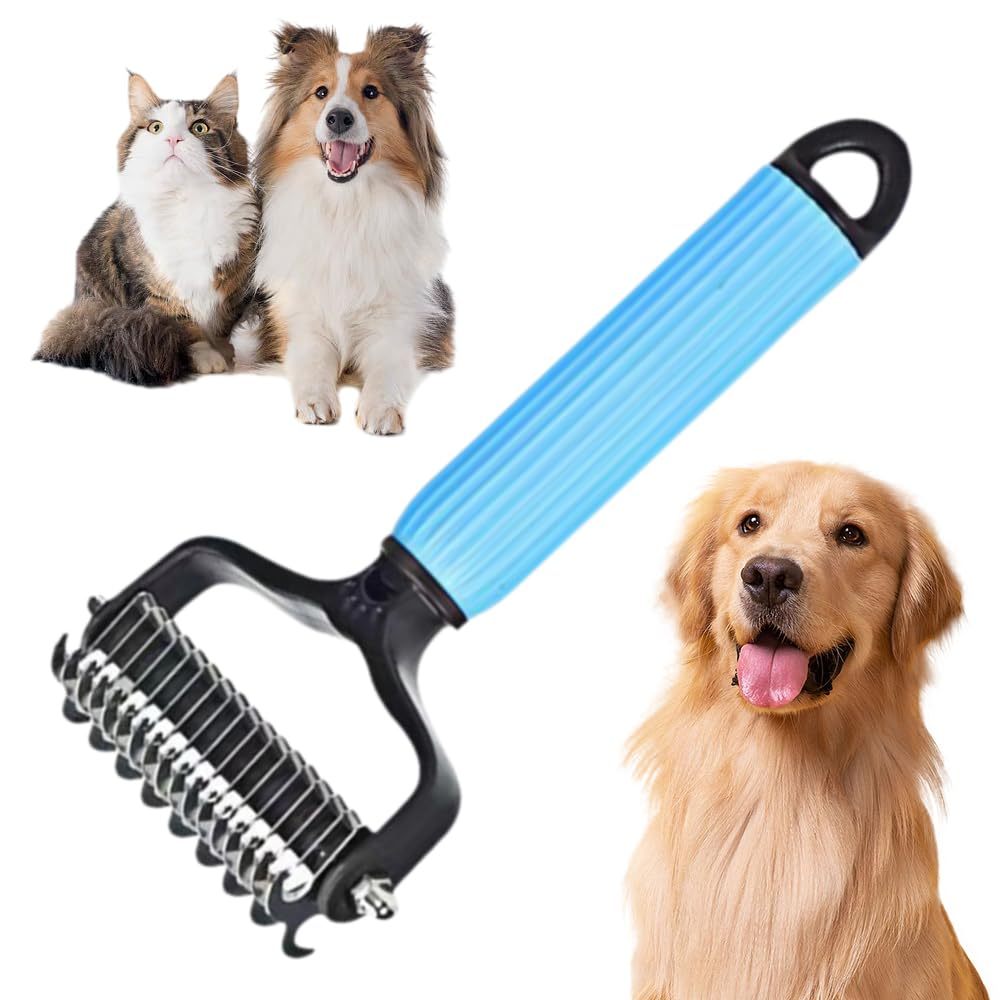 JMT-602506 Upgraded Dematting Comb for Dogs and Cats – Double-Sided Stainless Steel Grooming Brush for Detangling and Shedding