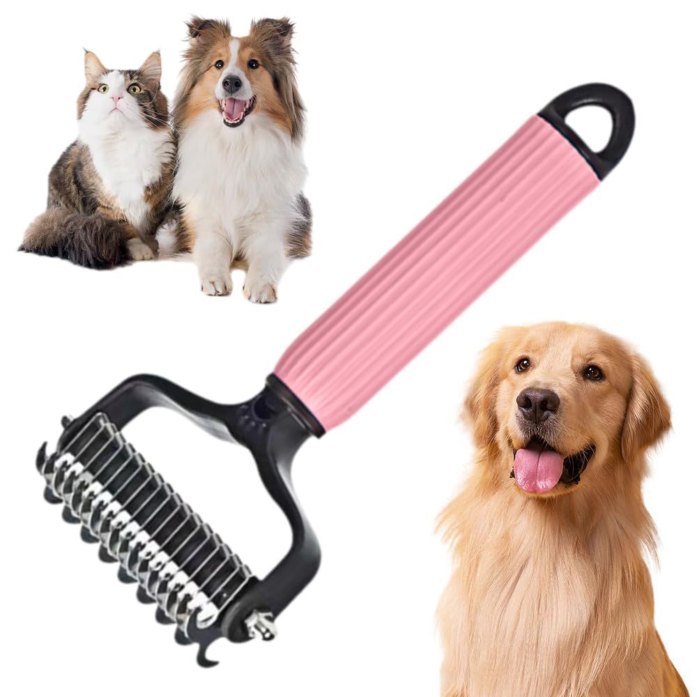 JMT-602506 Upgraded Dematting Comb for Dogs and Cats – Double-Sided Stainless Steel Grooming Brush for Detangling and Shedding