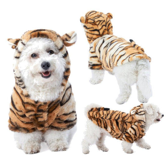 JMT-603210 Stylish Brown Tiger Grain Pet Coat for New Year's Celebrations - Universal Fit, Made of Durable Polyester