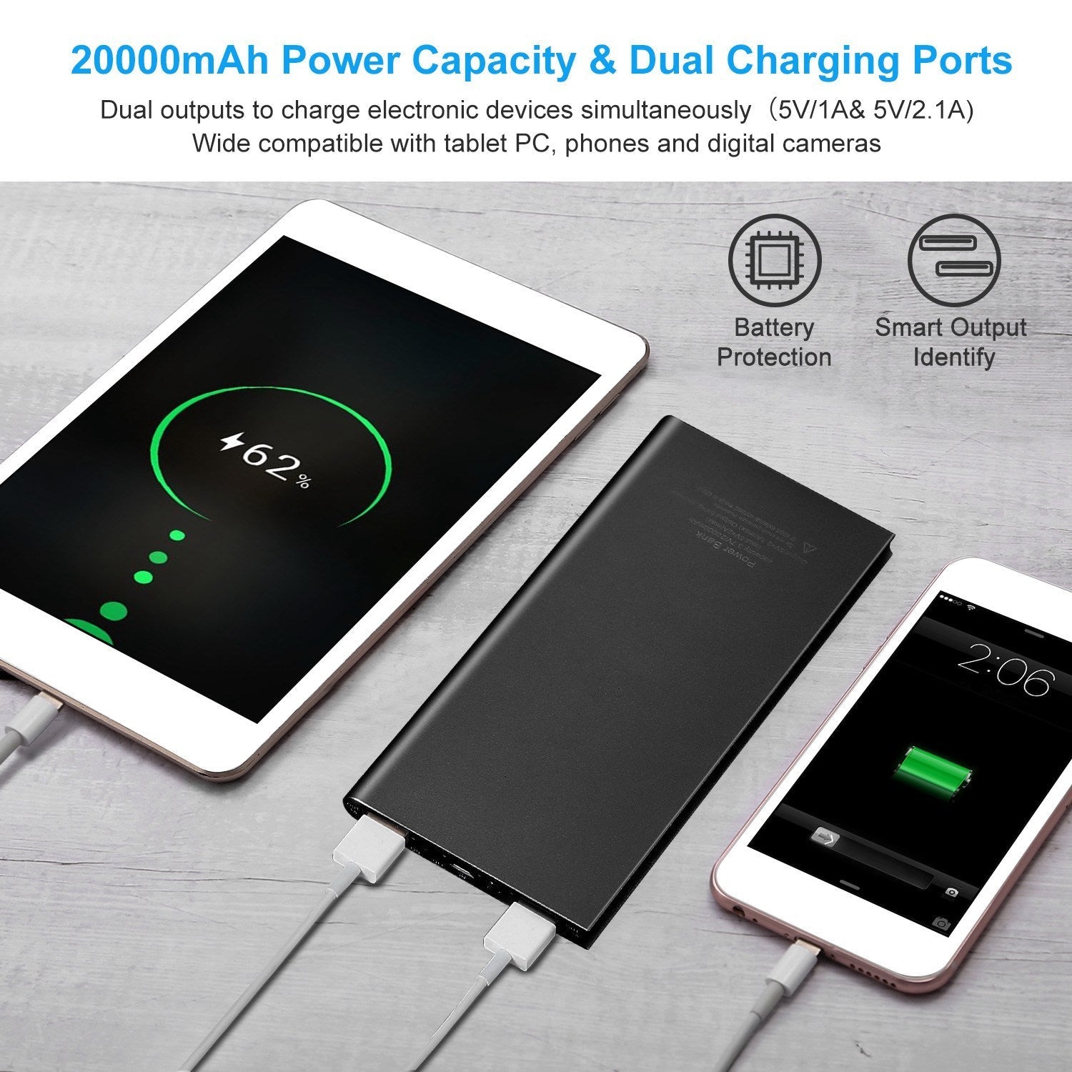 JMT-603594 20000mAh Ultra-Thin Power Bank with Dual USB Ports and Emergency Flashlight
