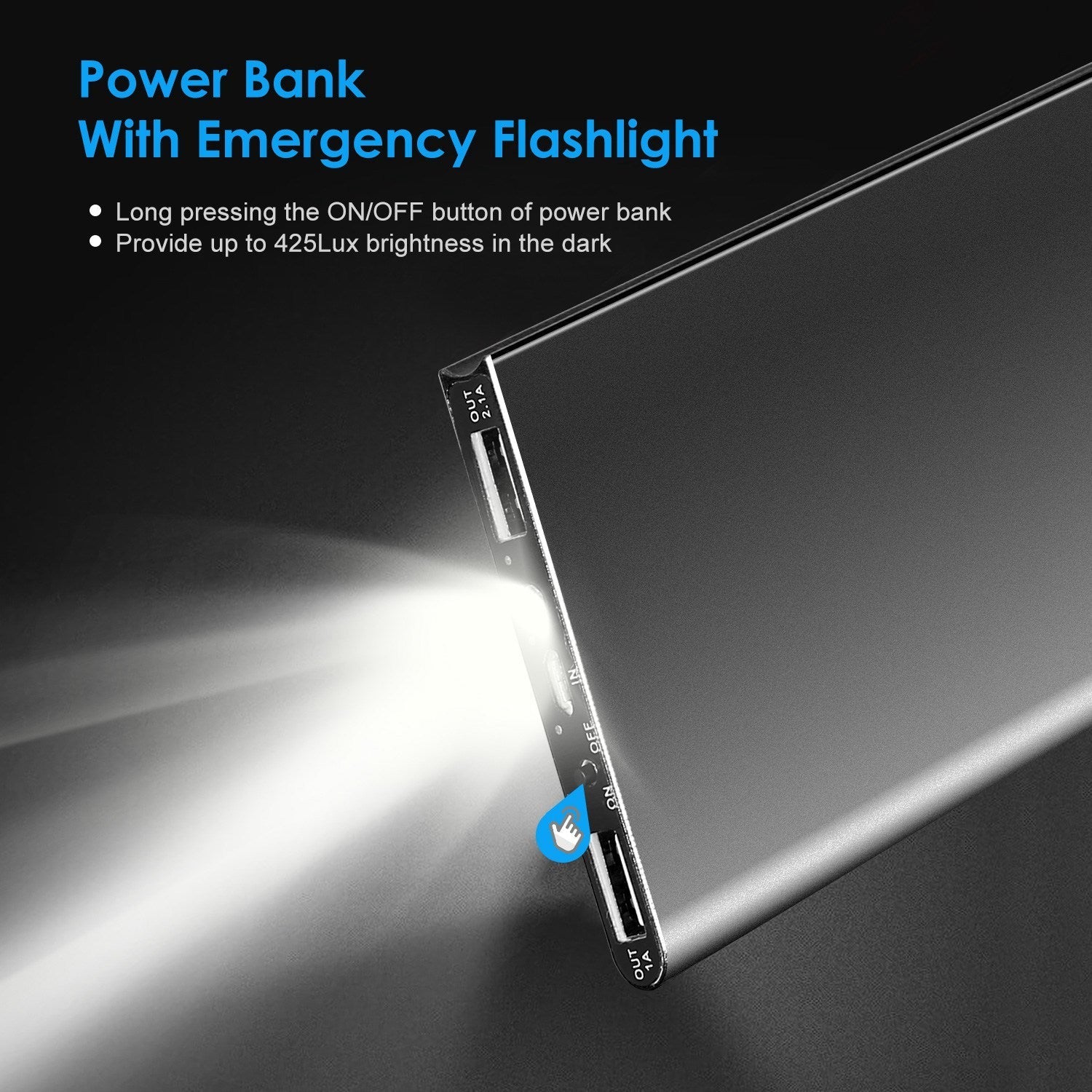 JMT-603594 20000mAh Ultra-Thin Power Bank with Dual USB Ports and Emergency Flashlight
