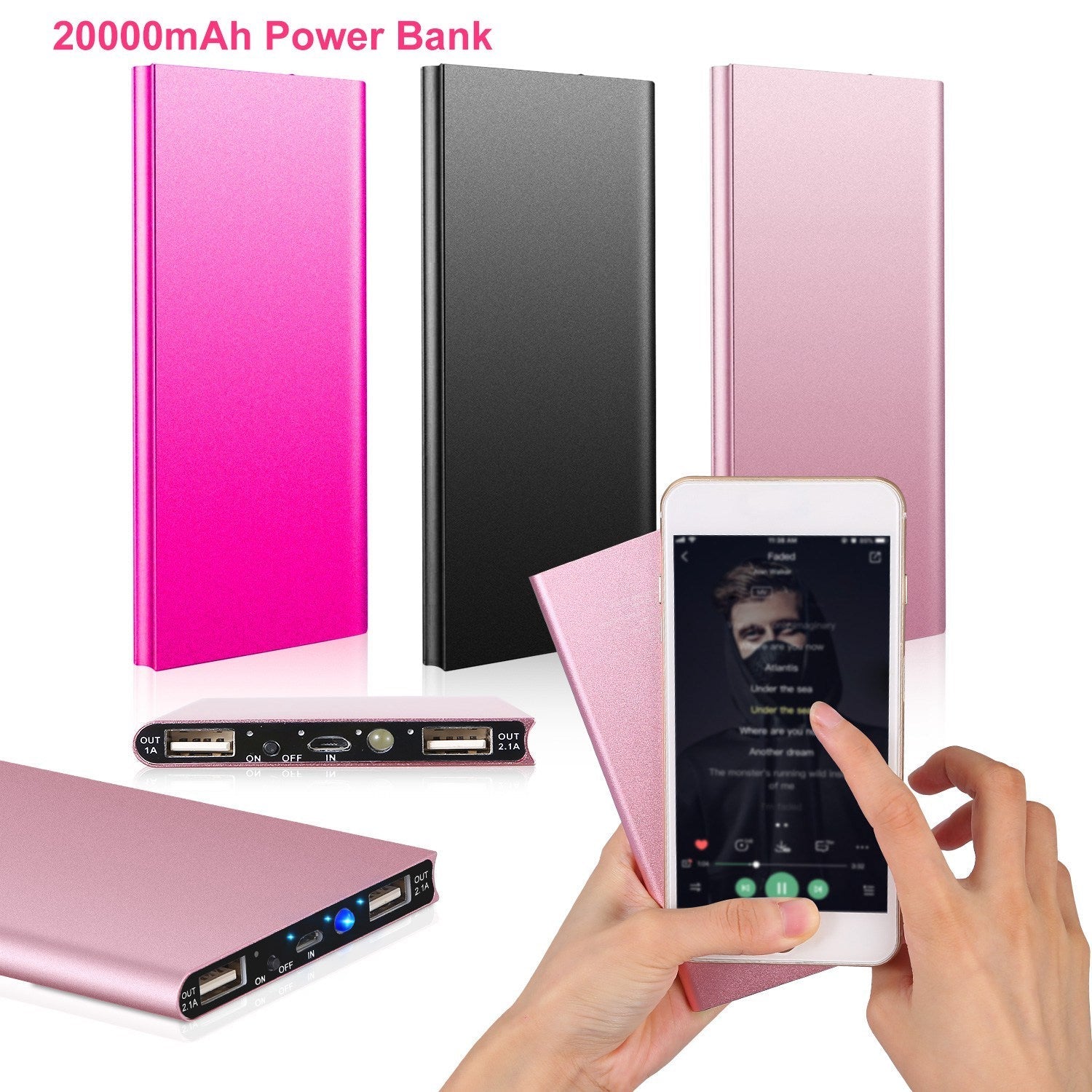JMT-603594 20000mAh Ultra-Thin Power Bank with Dual USB Ports and Emergency Flashlight