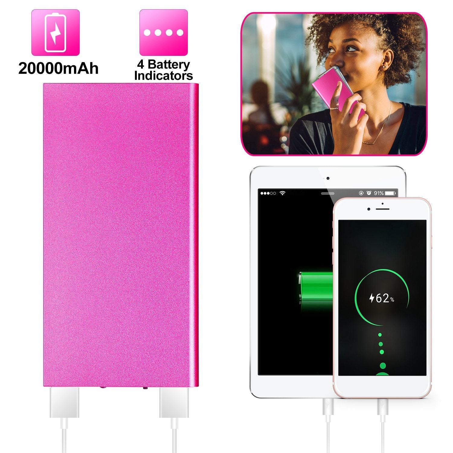 JMT-603594 20000mAh Ultra-Thin Power Bank with Dual USB Ports and Emergency Flashlight