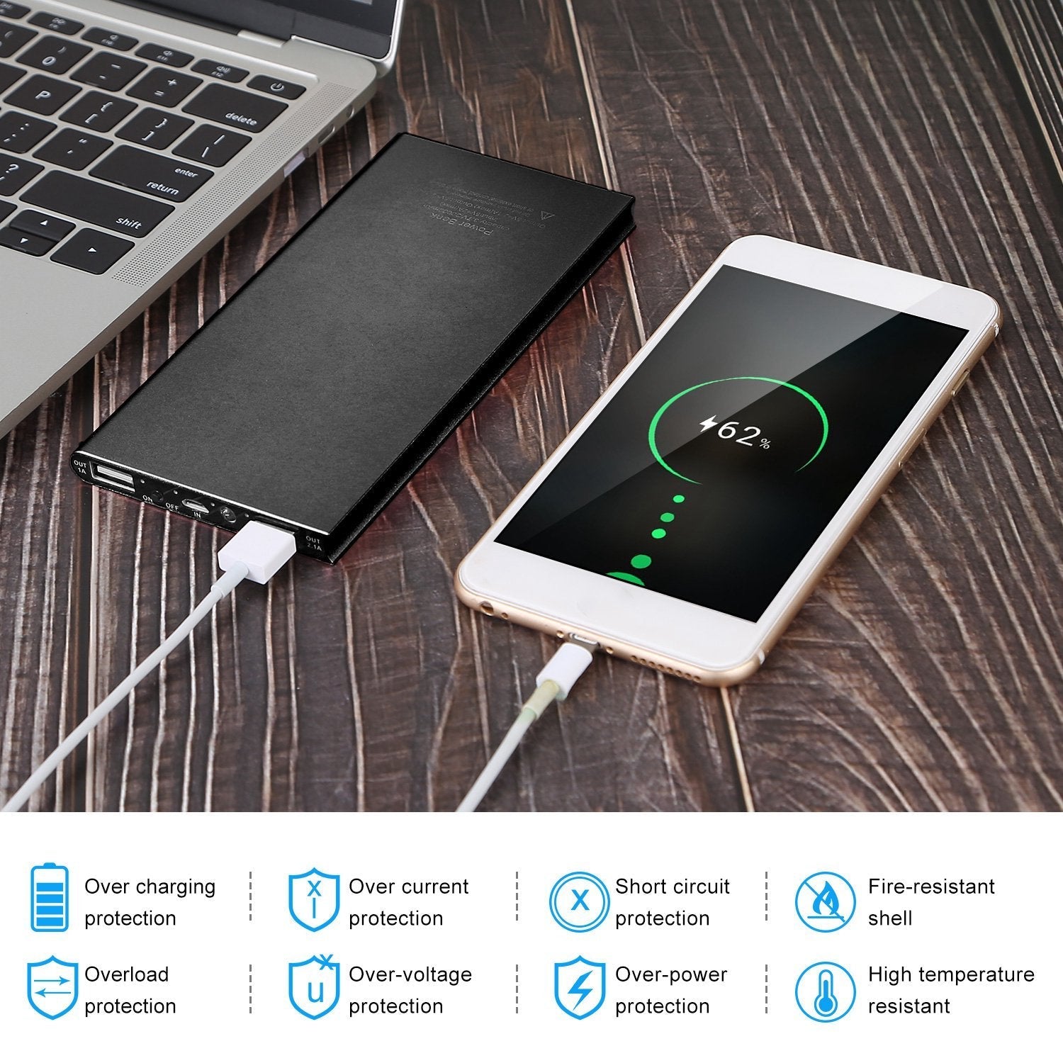 JMT-603594 20000mAh Ultra-Thin Power Bank with Dual USB Ports and Emergency Flashlight