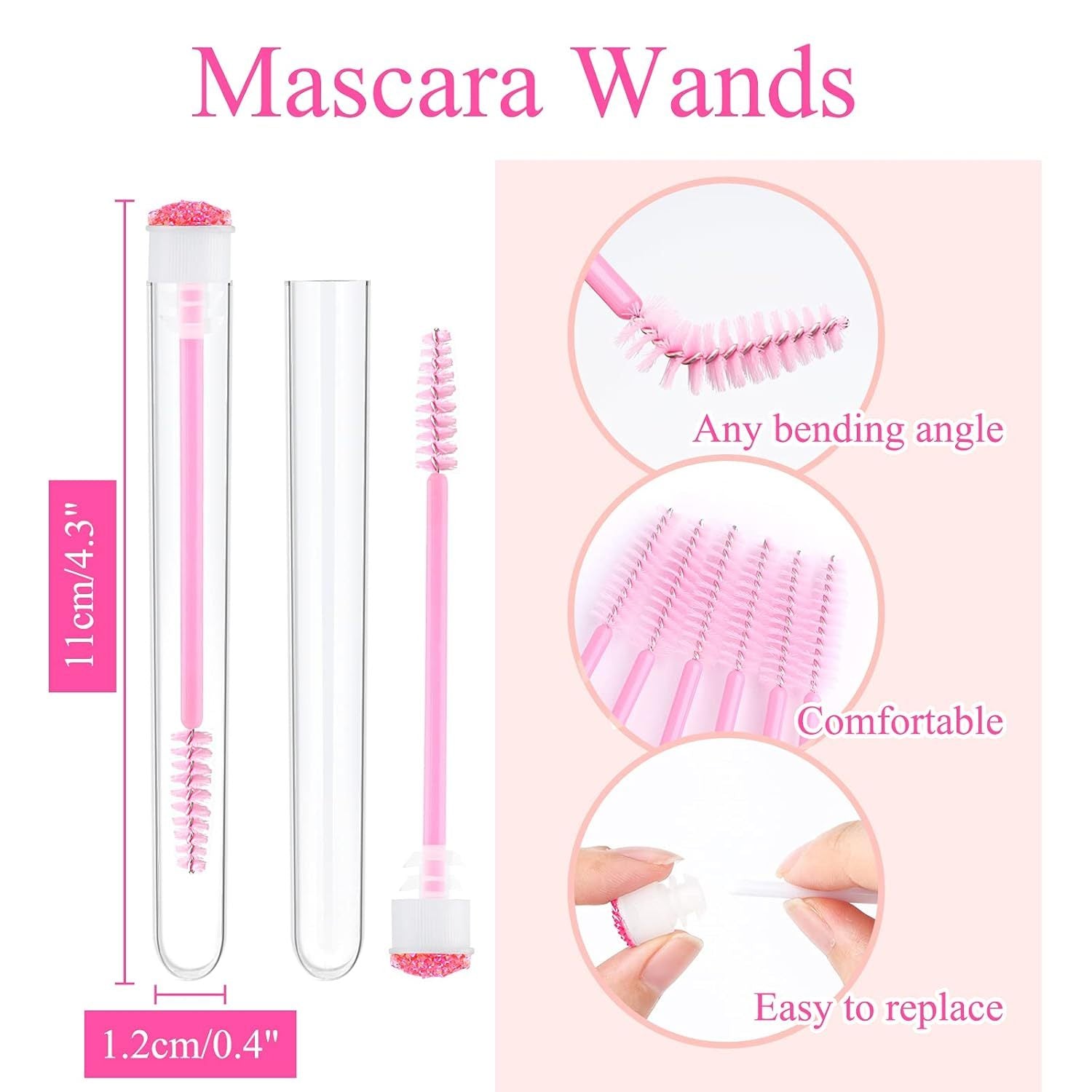 JMT-603850 Disposable Eyelash & Mascara Brushes with Tubes - Spiral Shaped Spoolie Wands for Makeup & Cleaning - 10 Pcs in 4 Colors