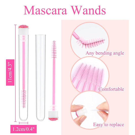 JMT-603850 Disposable Eyelash & Mascara Brushes with Tubes - Spiral Shaped Spoolie Wands for Makeup & Cleaning - 10 Pcs in 4 Colors