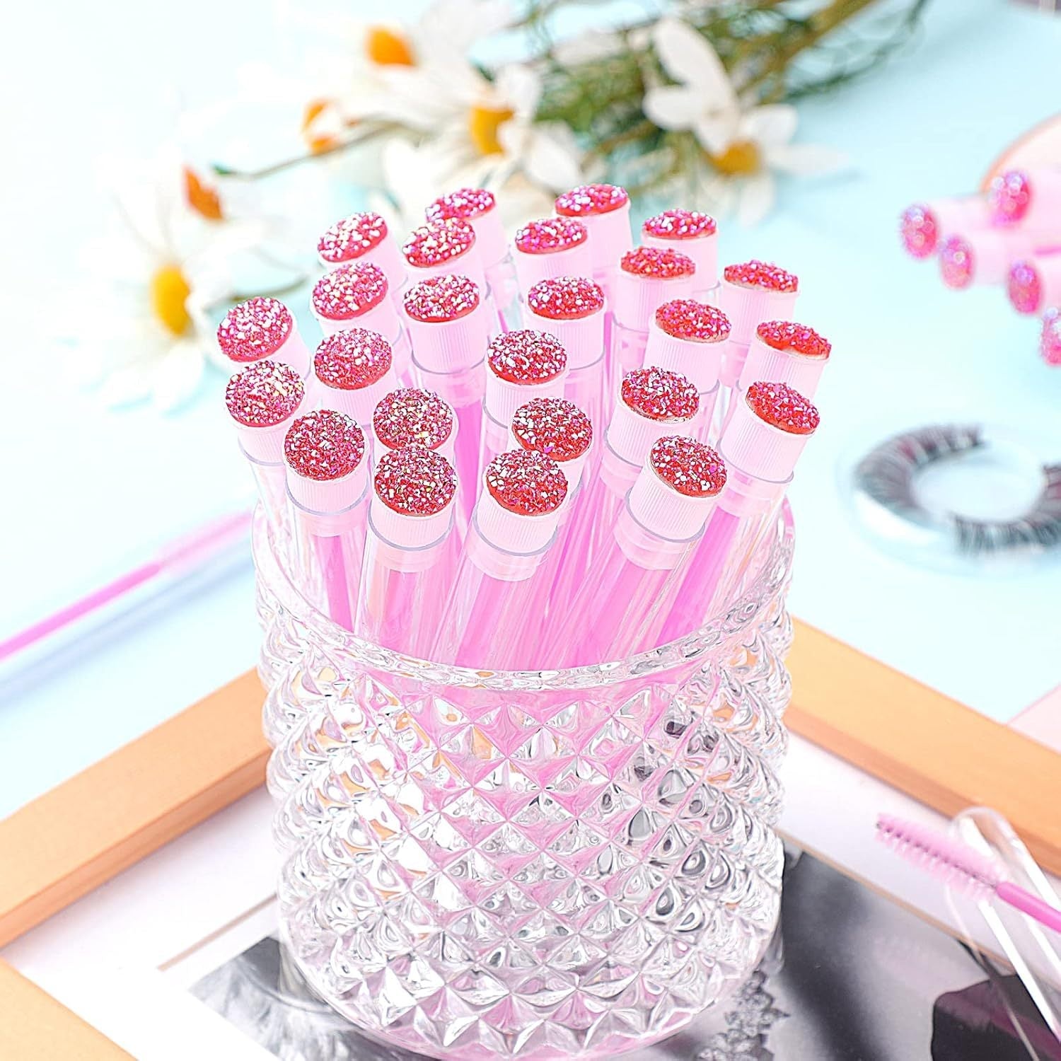 JMT-603850 Disposable Eyelash & Mascara Brushes with Tubes - Spiral Shaped Spoolie Wands for Makeup & Cleaning - 10 Pcs in 4 Colors