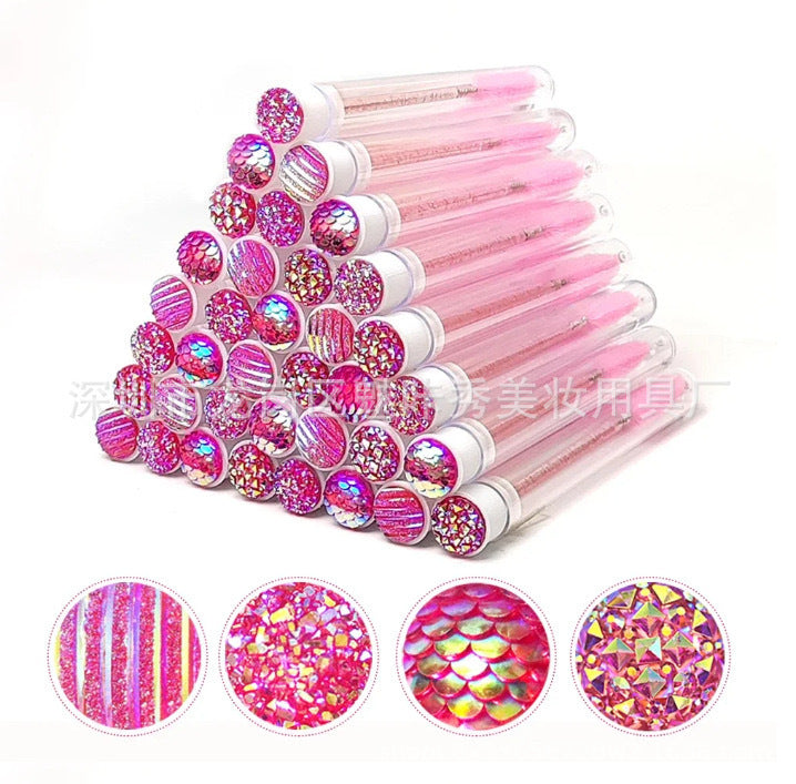 JMT-603850 Disposable Eyelash & Mascara Brushes with Tubes - Spiral Shaped Spoolie Wands for Makeup & Cleaning - 10 Pcs in 4 Colors