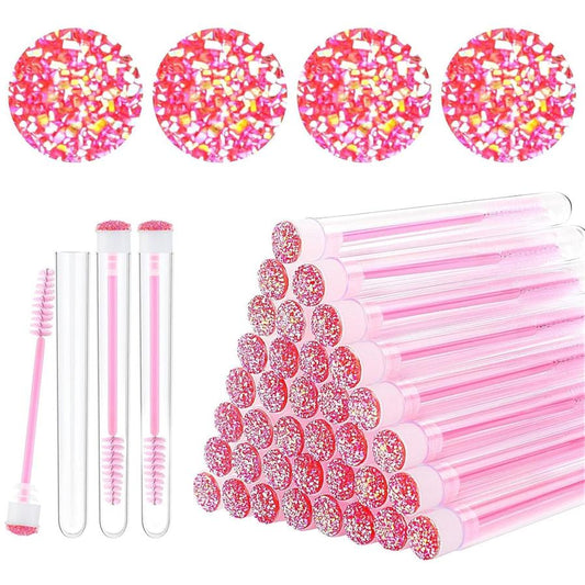 JMT-603850 Disposable Eyelash & Mascara Brushes with Tubes - Spiral Shaped Spoolie Wands for Makeup & Cleaning - 10 Pcs in 4 Colors
