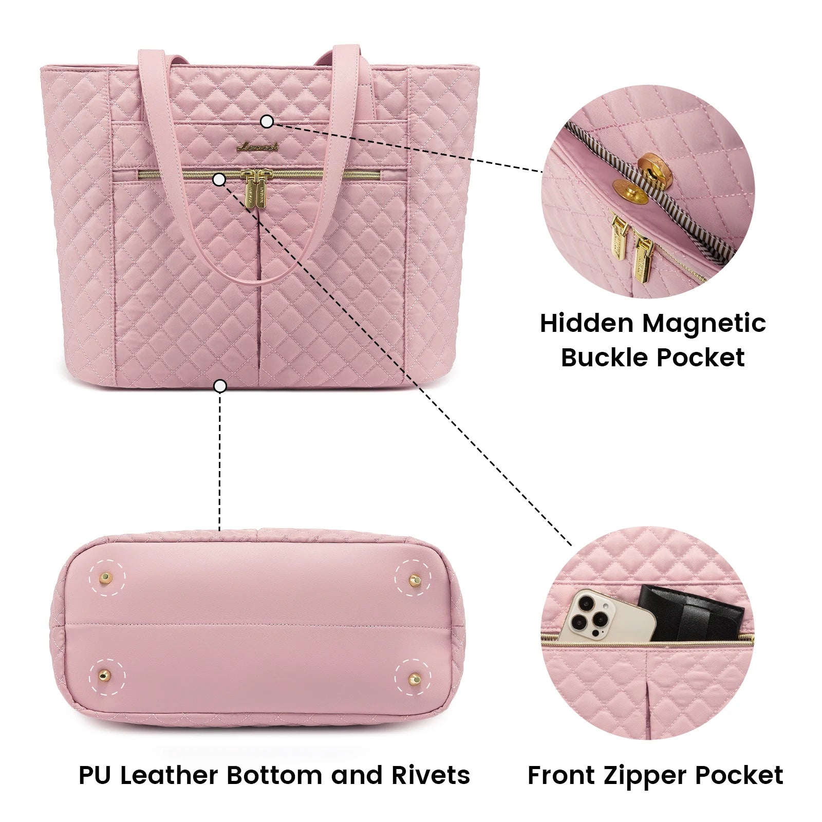JMT-604554 Quilted Laptop Tote Bag Set with Clutch Purse and Stylish Shoulder Bags for Work or Travel