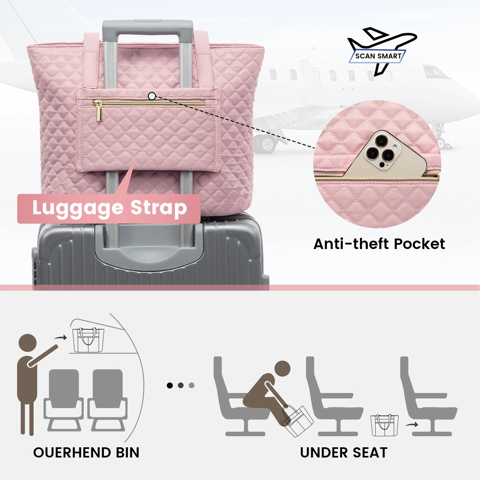 JMT-604554 Quilted Laptop Tote Bag Set with Clutch Purse and Stylish Shoulder Bags for Work or Travel