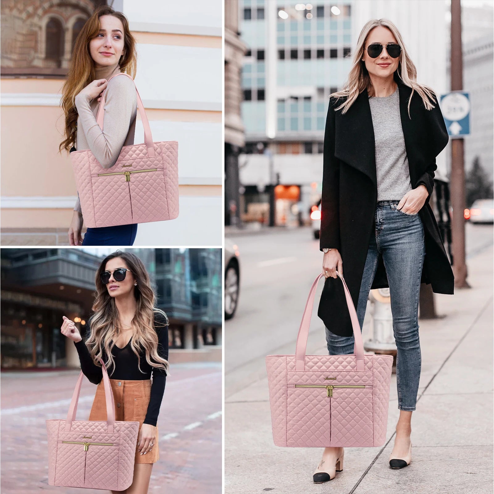 JMT-604554 Quilted Laptop Tote Bag Set with Clutch Purse and Stylish Shoulder Bags for Work or Travel
