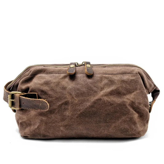 JMT-604618 Waterproof Waxed Canvas Travel Toiletry Bag with Leather Handle for Unisex