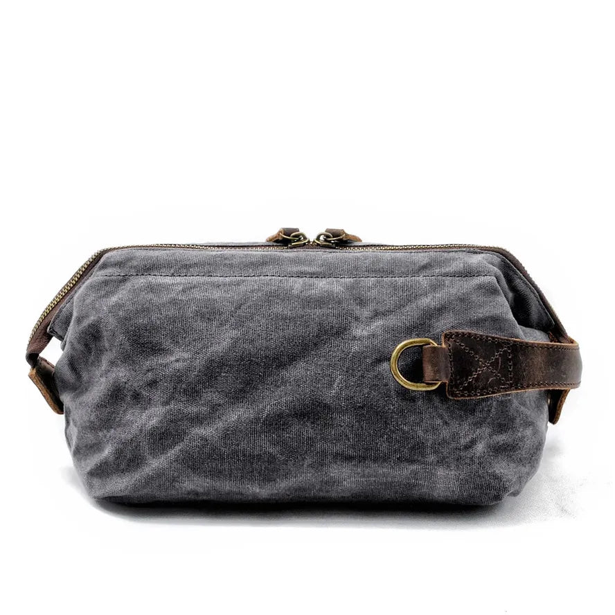JMT-604618 Waterproof Waxed Canvas Travel Toiletry Bag with Leather Handle for Unisex