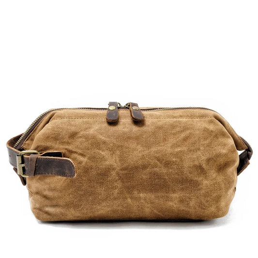 JMT-604618 Waterproof Waxed Canvas Travel Toiletry Bag with Leather Handle for Unisex