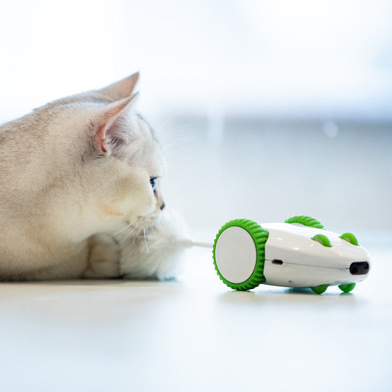 JMT-604874 Plush Sound and Light Simulation Mouse Toy with Feather for Cats