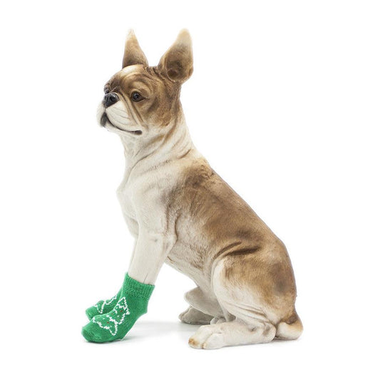 JMT-605194 Non-Slip Cotton Dog Socks with Green Christmas Tree Design for All Seasons