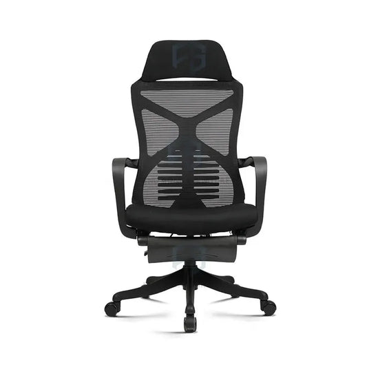 JMT-605642 Reclinable Mesh Office Chair with 360-Degree Swivel, Neck Support, and Foldable Footrest