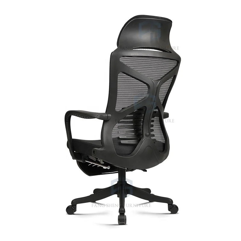 JMT-605642 Reclinable Mesh Office Chair with 360-Degree Swivel, Neck Support, and Foldable Footrest
