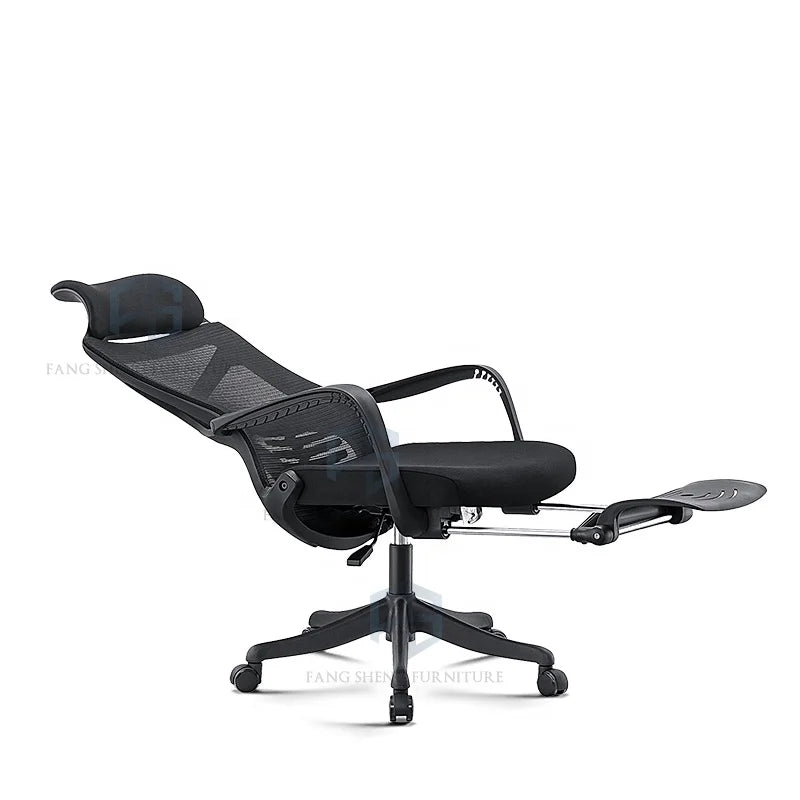 JMT-605642 Reclinable Mesh Office Chair with 360-Degree Swivel, Neck Support, and Foldable Footrest